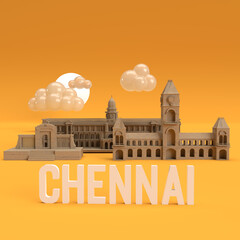 Chennai city  of Tamilnadu monuments India 3d render - obrazy, fototapety, plakaty