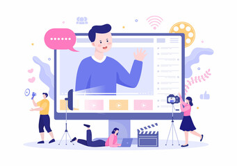 Content Creator Background Vector Illustration of Freelancer Blogger and Video Vlogger Production Can use for Poster or web Design Template