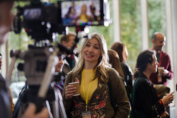 People talking during conference break