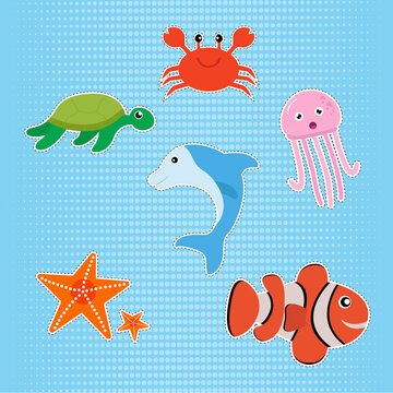 set of sea animal sticker 
