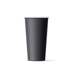 Close up of Takeaway Big Black Blank Paper Cup Mock Up Isolated On White Backdrop. For Various Drinks, Coffee, Tea, or Ice Cream. Disposable Tableware is Used for Hot Drink in Food Store