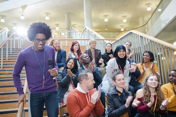 Male speaker answering audience questions