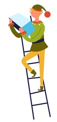 Elf with list standing on ladder, xmas character