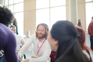 People talking during conference break