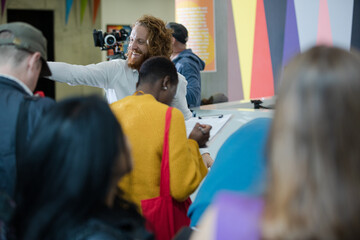 Speaker talking with audience