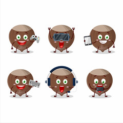 Hazelnut cartoon character are playing games with various cute emoticons