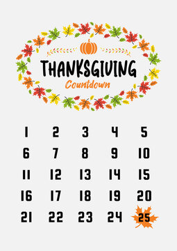 Thanksgiving countdown with A4 Size for reminder calender, frame, sign and much more