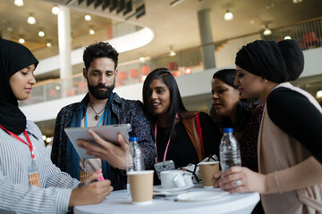 People talking during conference break