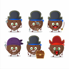 Cartoon character of hazelnut with various pirates emoticons