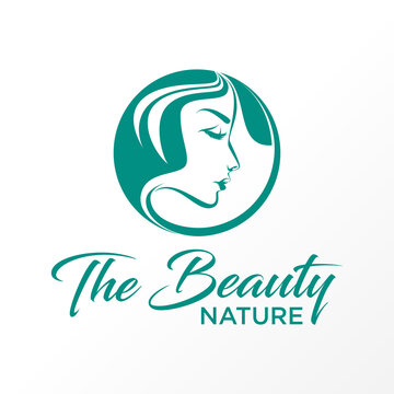 beautiful Woman face in line circle with leaf image graphic icon logo design abstract concept vector stock. Can be used as a symbol related to beauty or nature. 