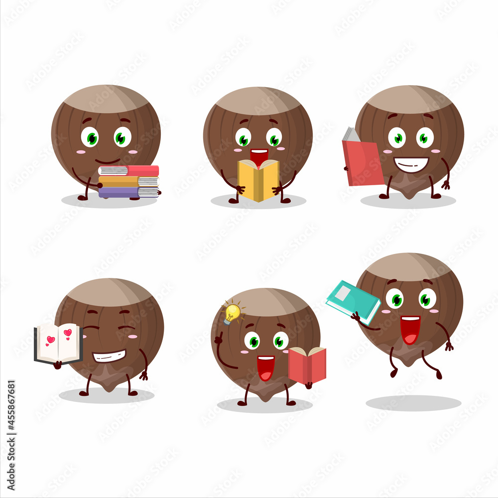 Sticker A picture of hazelnut cartoon character concept reading an amusing book