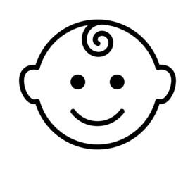 Happy baby face with hair line art vector icon for health apps and websites
