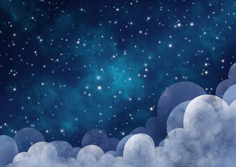 Obraz na płótnie Canvas Night sky among the star and cloud landspace illustration border background for decoration on night concept and Christmas holiday.