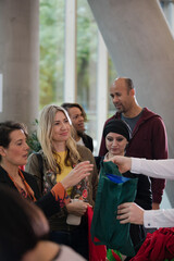 People waiting in hall of auditorium