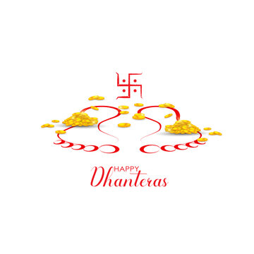 illustration of Gold coin in pot for Dhanteras celebration.