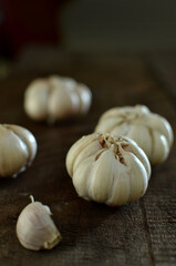 Bunch of fresh garlic on the wooden table
