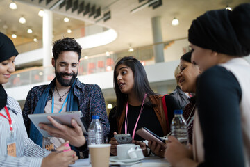 People talking during conference break