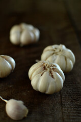 Bunch of fresh garlic on the wooden table