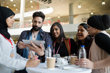 People talking during conference break