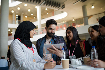 People talking during conference break