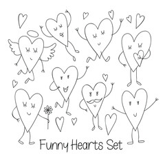 Cute vector Set of funny Hearts.