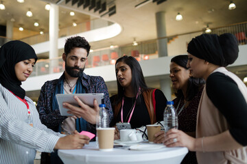 People talking during conference break