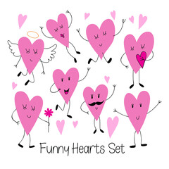 Cute vector Set of funny Hearts.