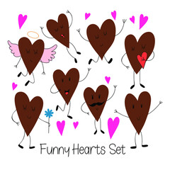 Cute vector Set of funny Hearts.