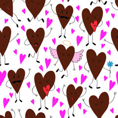 Cute seamless pattern with funny hearts.
