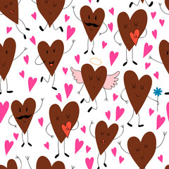 Cute seamless pattern with funny hearts.