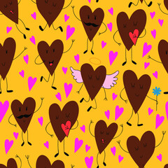 Cute seamless pattern with funny hearts.