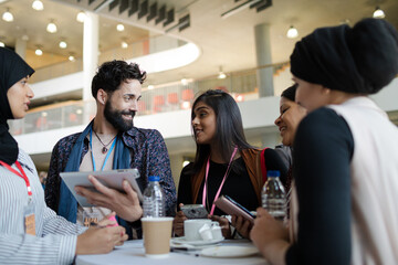 People talking during conference break