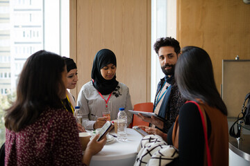 People talking during conference break