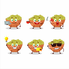 Mung beans cartoon character with various types of business emoticons