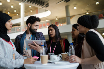 People talking during conference break