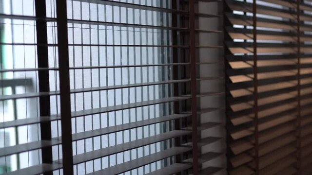 Open and close Venetian wood curtain blinds for modern  interior shading shutter