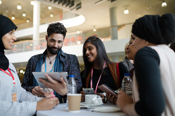 People talking during conference break