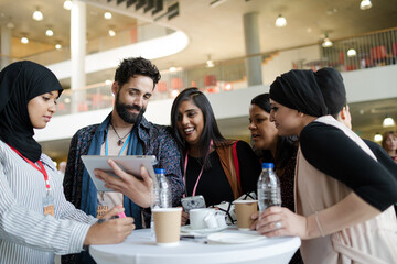 People talking during conference break
