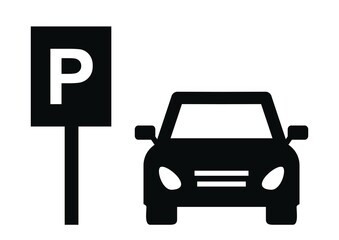 conceptual road sign for passenger car parking, vehicle and traffic sign, vector black icon