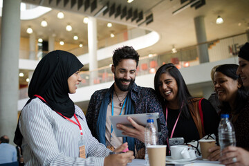 People talking during conference break