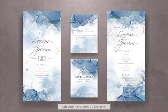 Set of Abstract Wedding Invitation Card Template with Fluid Art Painting Design