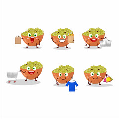 A Rich mung beans mascot design style going shopping