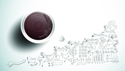 Coffee cup  for success with plan,think,search,analyze,communicate, futuristic idea innovation technology modern.vector