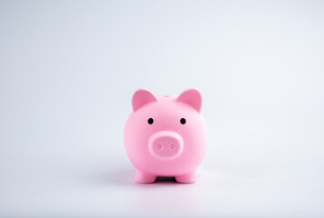 concept of saving money, investing, and interest in the future. Piggy bank and coins isolated on the background. Represents planning and management finances for growth of account funds.