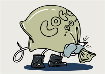 Mouse loader in boots and gloves pulls on the back of the bag.