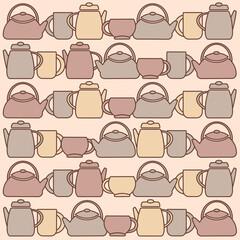 Teapots and cups. Pattern, backdrop. Design of the menu, recipe, poster.