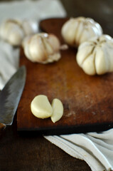 Bunch of Fresh garlic on wooden table