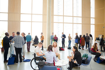 People waiting during conference break