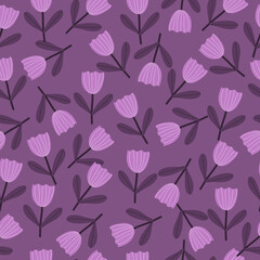 Seamless tulip pattern on purple background. Tulip vector. Pattern used as wallpaper, paper and print.