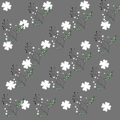 The Cute Grass and Flowers Pattern Seamless Design